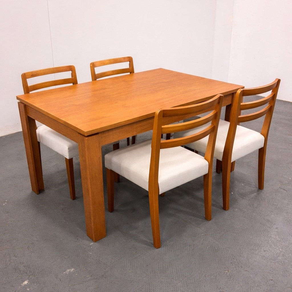 Mesa Athenas 120 Amêndoa Clean com 4 Cadeiras Turquia Mel/Linho Palha 311A – LOPAS + HR MOVELARIA - Imagem 2