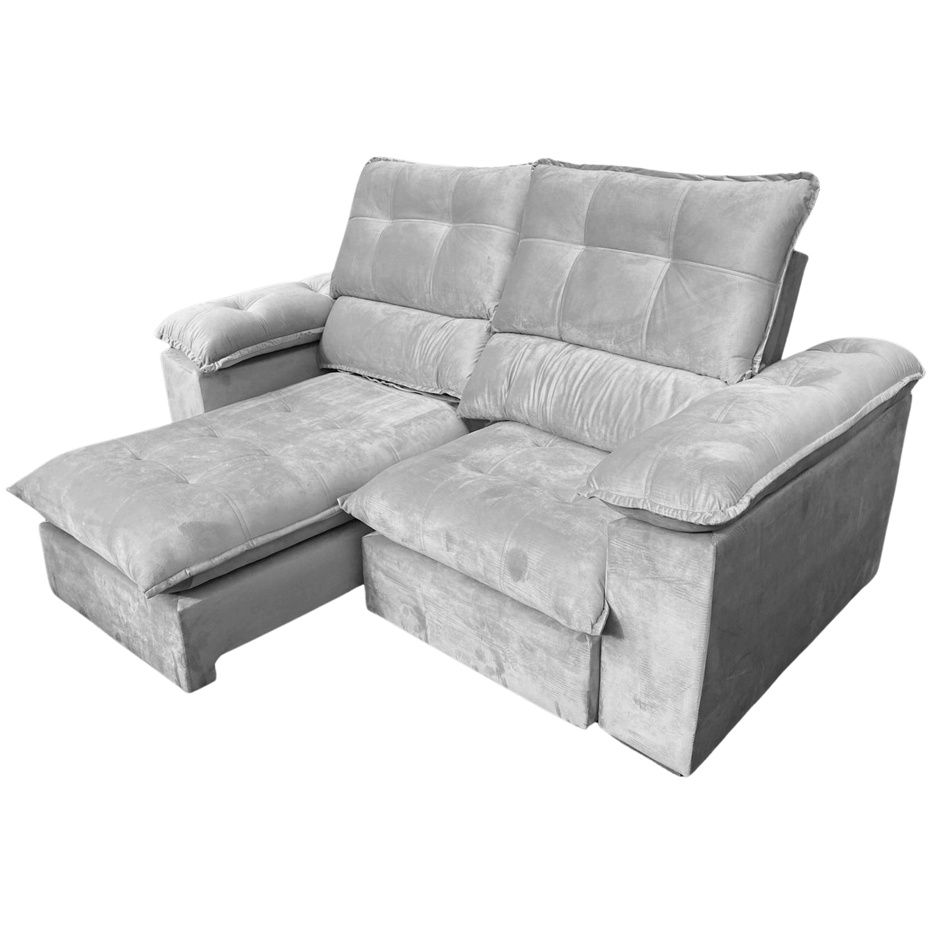 Sofá Retrátil e Reclinável Suíça 2,50 m Veludo Cinza Prata – LEO DECOR (PROMOÇÃO – LEVE AVARIA) - Imagem 2