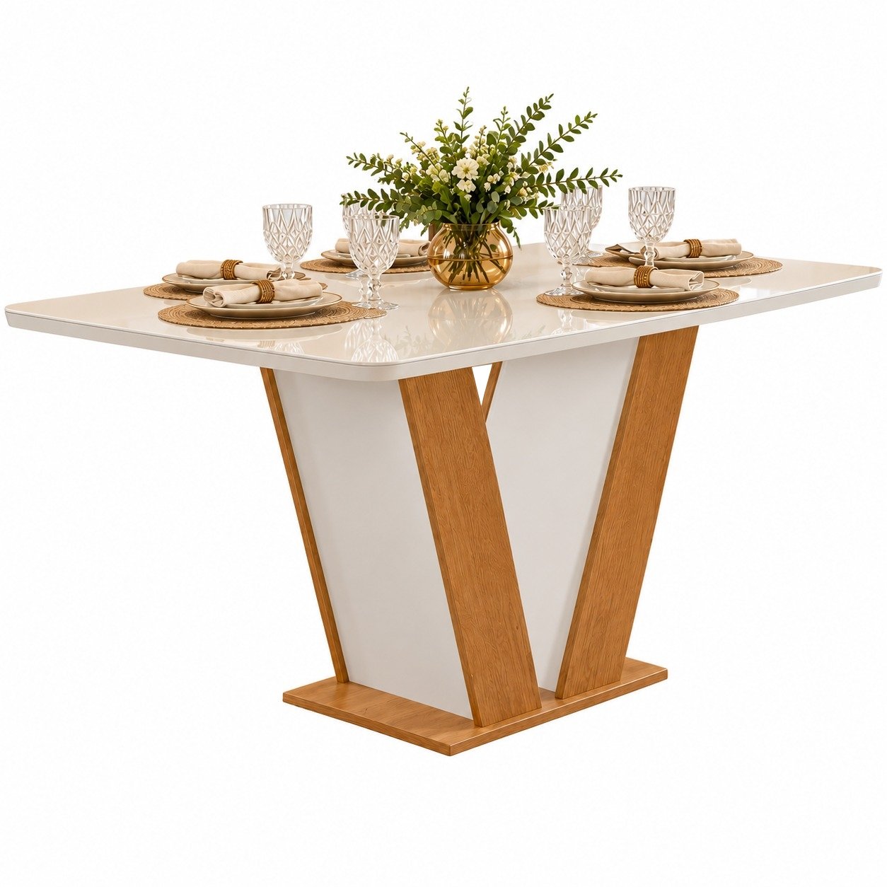 Mesa Qatar 120 (Tampo Londres c/ vidro) Off White/Cinamomo/Off White – CEL MÓVEIS - Imagem 2