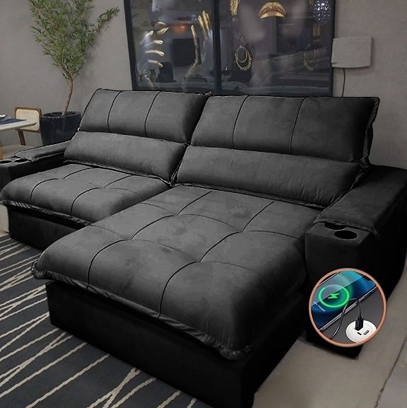 Sofá Retrátil e Reclinável Zeus/Afrodite 2,50 m Preto – ZARAT ESTOFADOS - Imagem 2