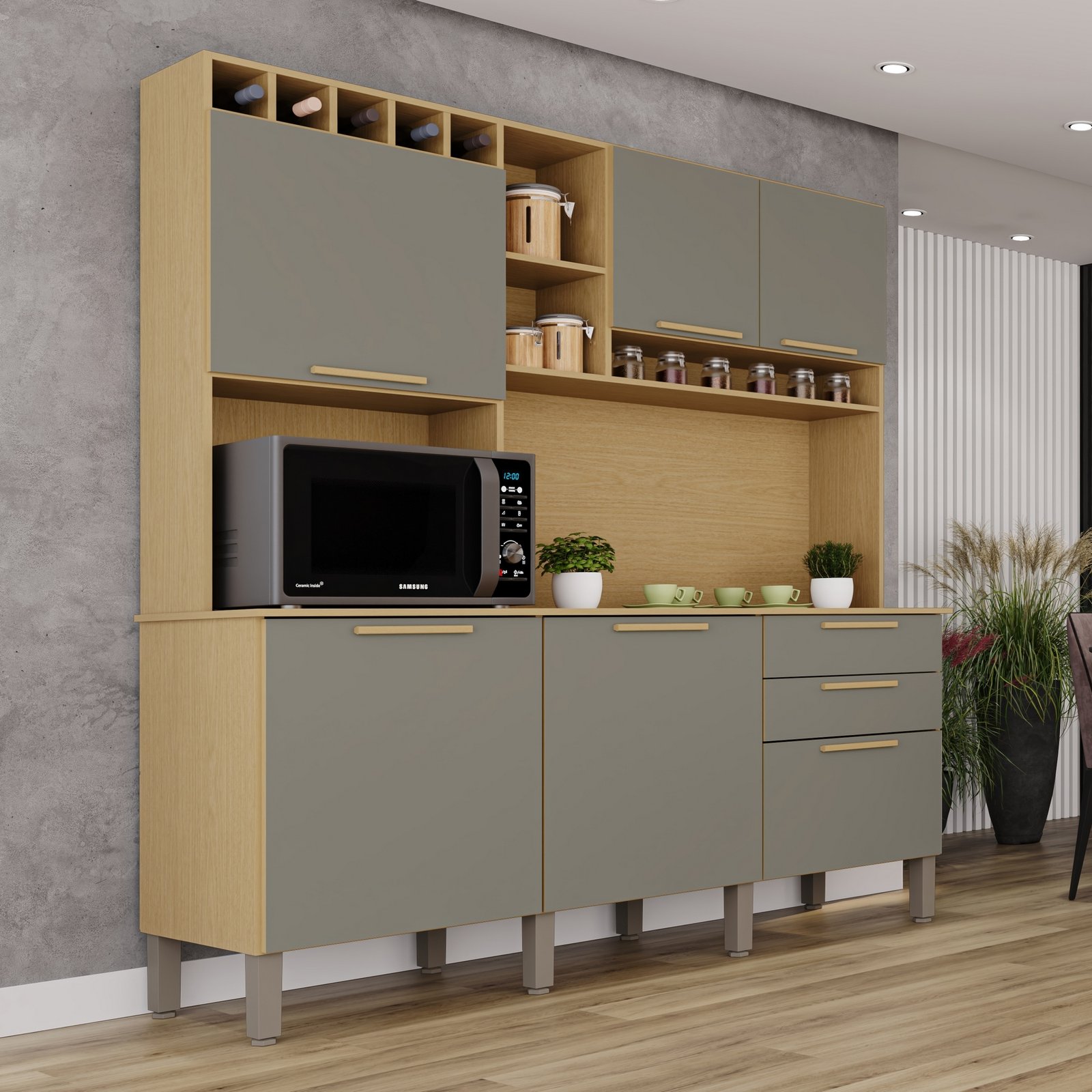 Kit Cozinha New Topázio 1,65 m Jequitibá/Granizo – SALLÊTO