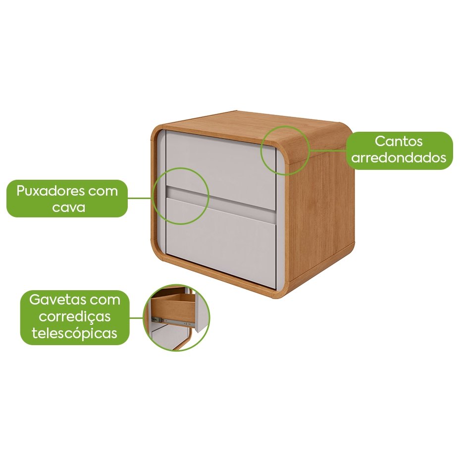 Mesa de Cabeceira Loop Amêndoa Clean/Off White – LOPAS - Imagem 2