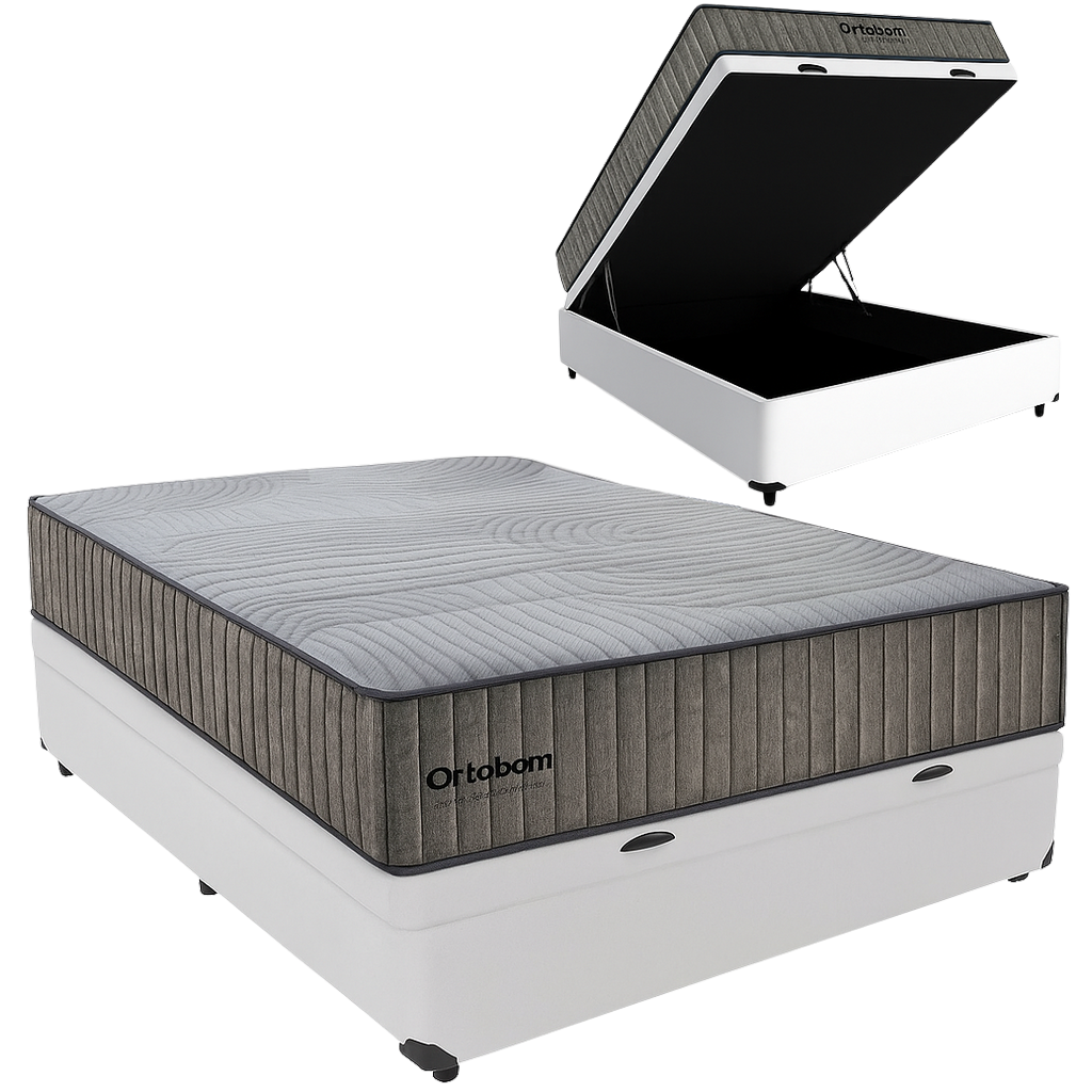 Colchão Casal Exclusive Foam HR 33 + Base Box Baú Corino Branco – ORTOBOM + BIOSTAR - Imagem 2