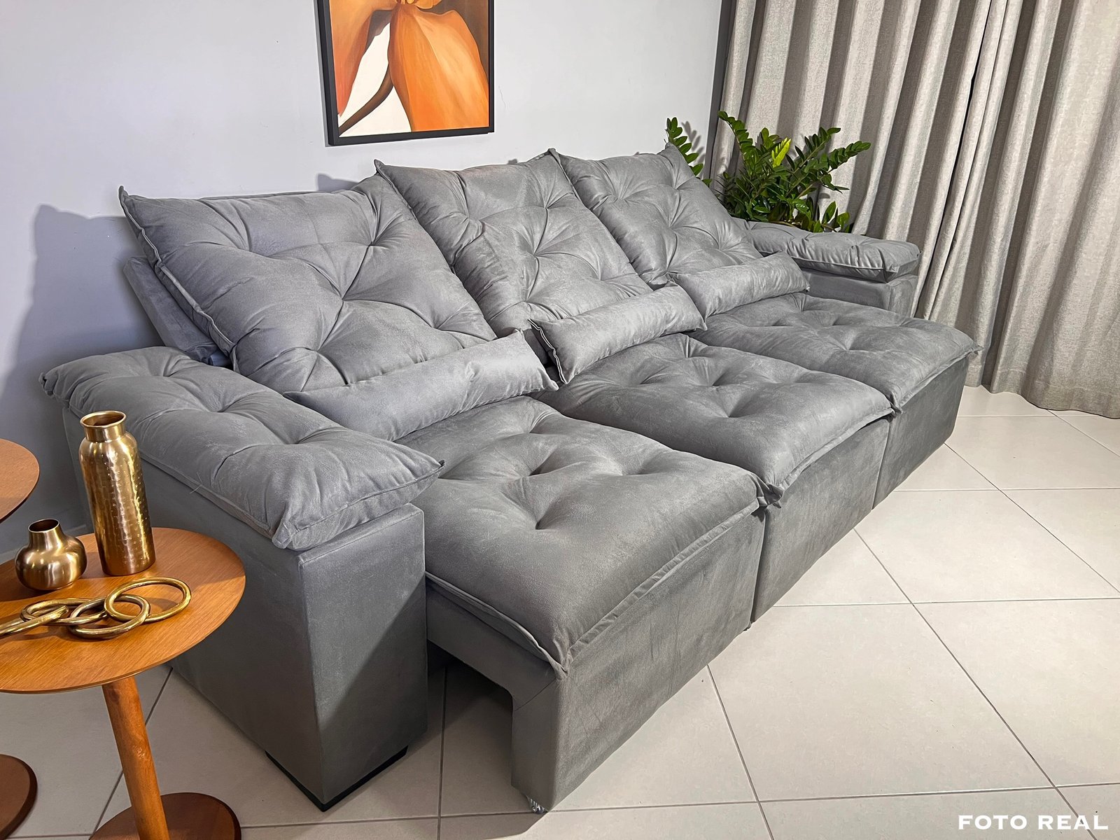 Sofá Athena Cinza 2,75 m aberto 3