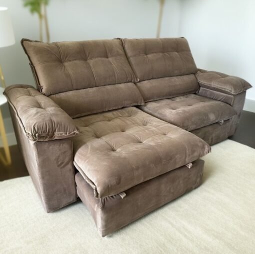 Sofá Retrátil e Reclinável Suíça 2,50 m Capuccino – LEO DECOR (PROMOÇÃO – LEVE AVARIA)