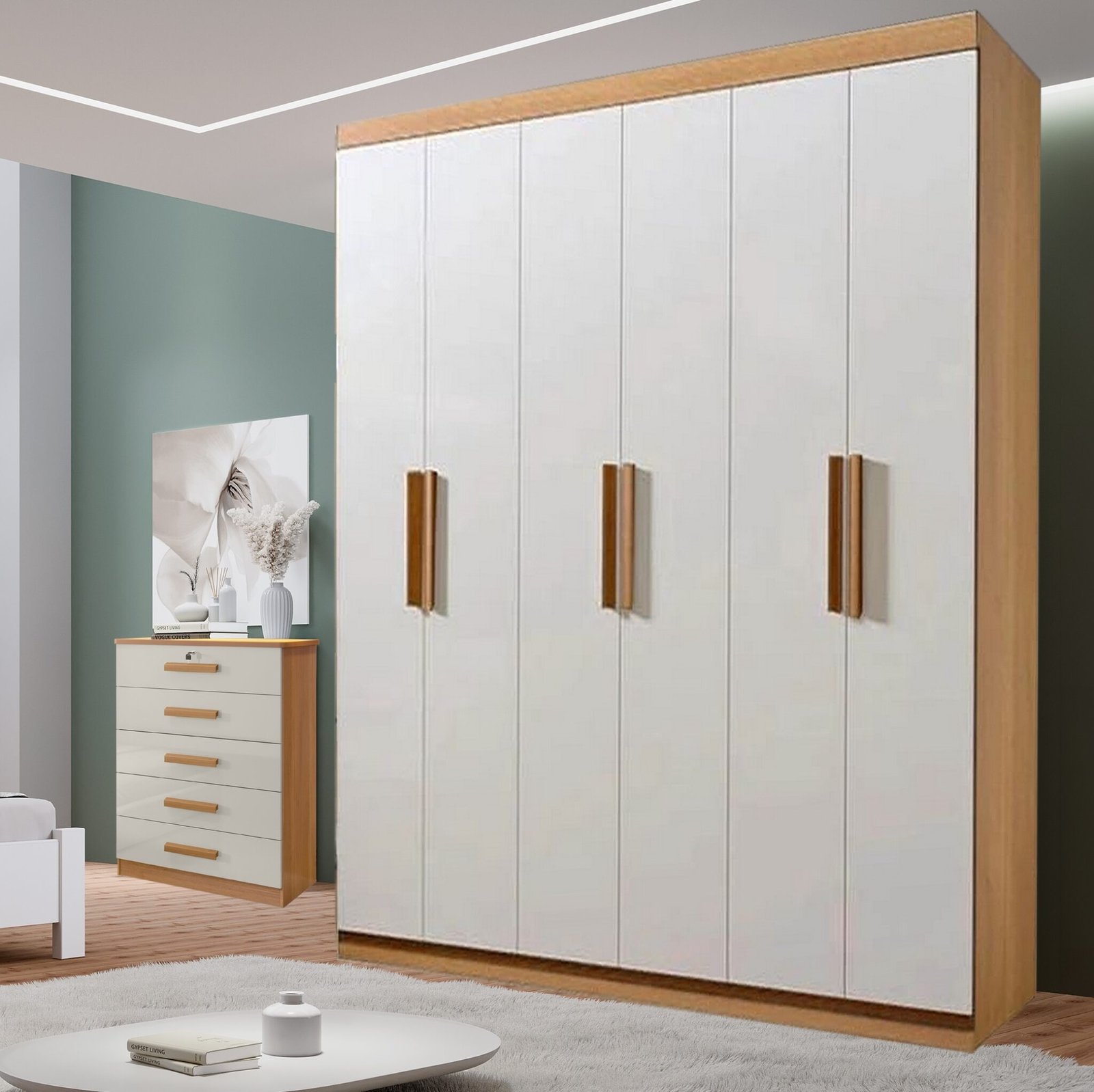 Guarda-Roupa 6 Portas Colibri + Cômoda Ipanema Cinamomo/Off White – D’DORO MÓVEIS