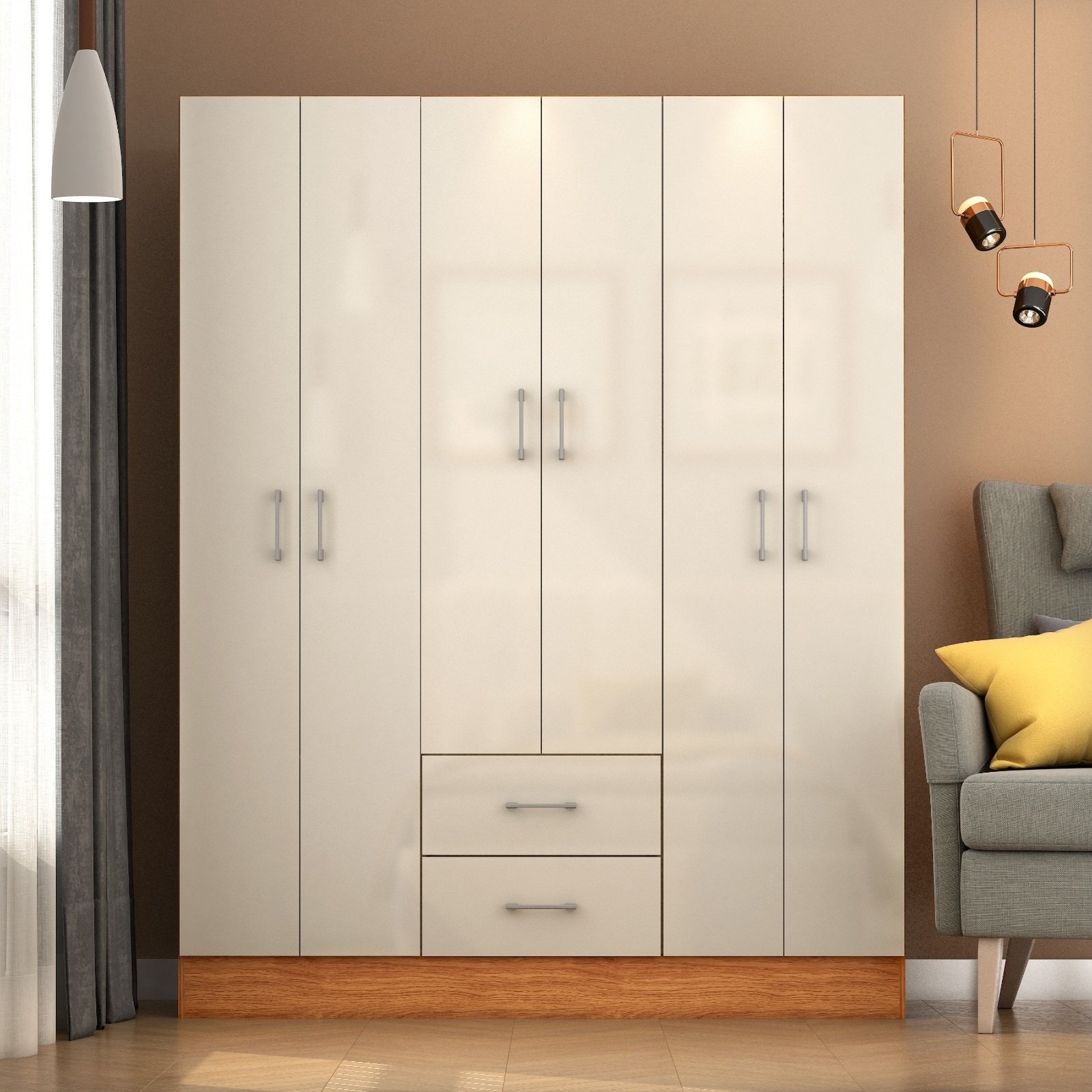 Guarda-Roupa 6 Portas Jamaica 6002 1,34 m Cinamomo/Off White – FELLICCI - Imagem 2