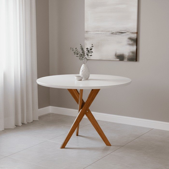 Mesa Redonda Cacau 109 (C/Vidro) Madeira/Off White – CIMOL - Imagem 2