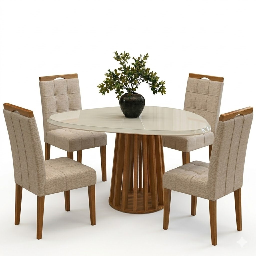 Mesa Lavanda BA45 135 Canela/Off White com 4 Cadeiras Sophia Linho Bege 200 – KAPPESBERG + WM DECOR - Imagem 2